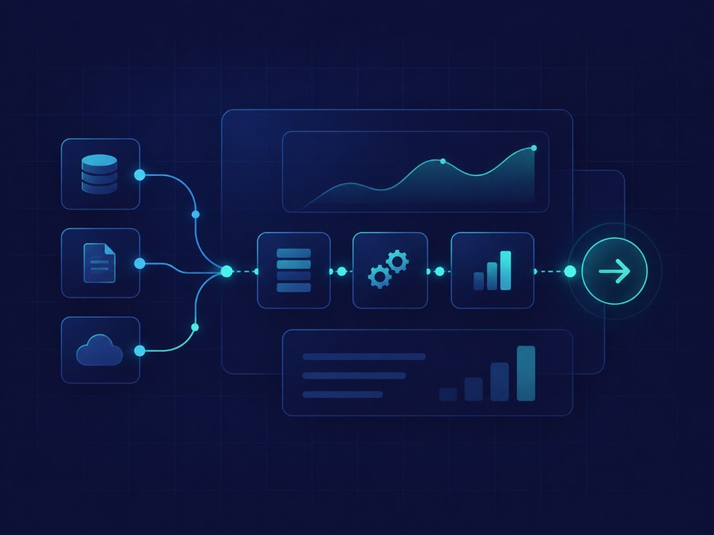 Fluxo conceitual de dados, da origem até a automação e o resultado.